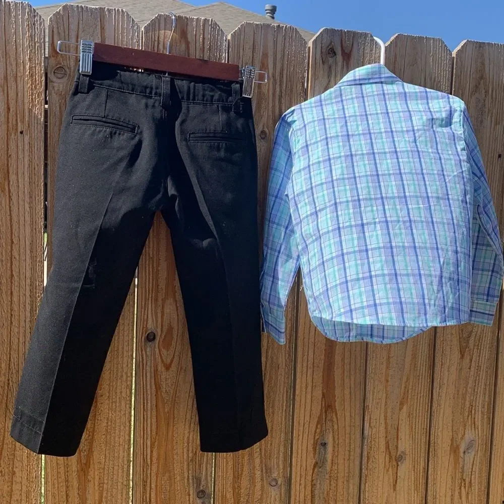 Take 50% OFF- IZOD Boys Plaid Button-Up Shirt and Black Pants Set, Size-4T